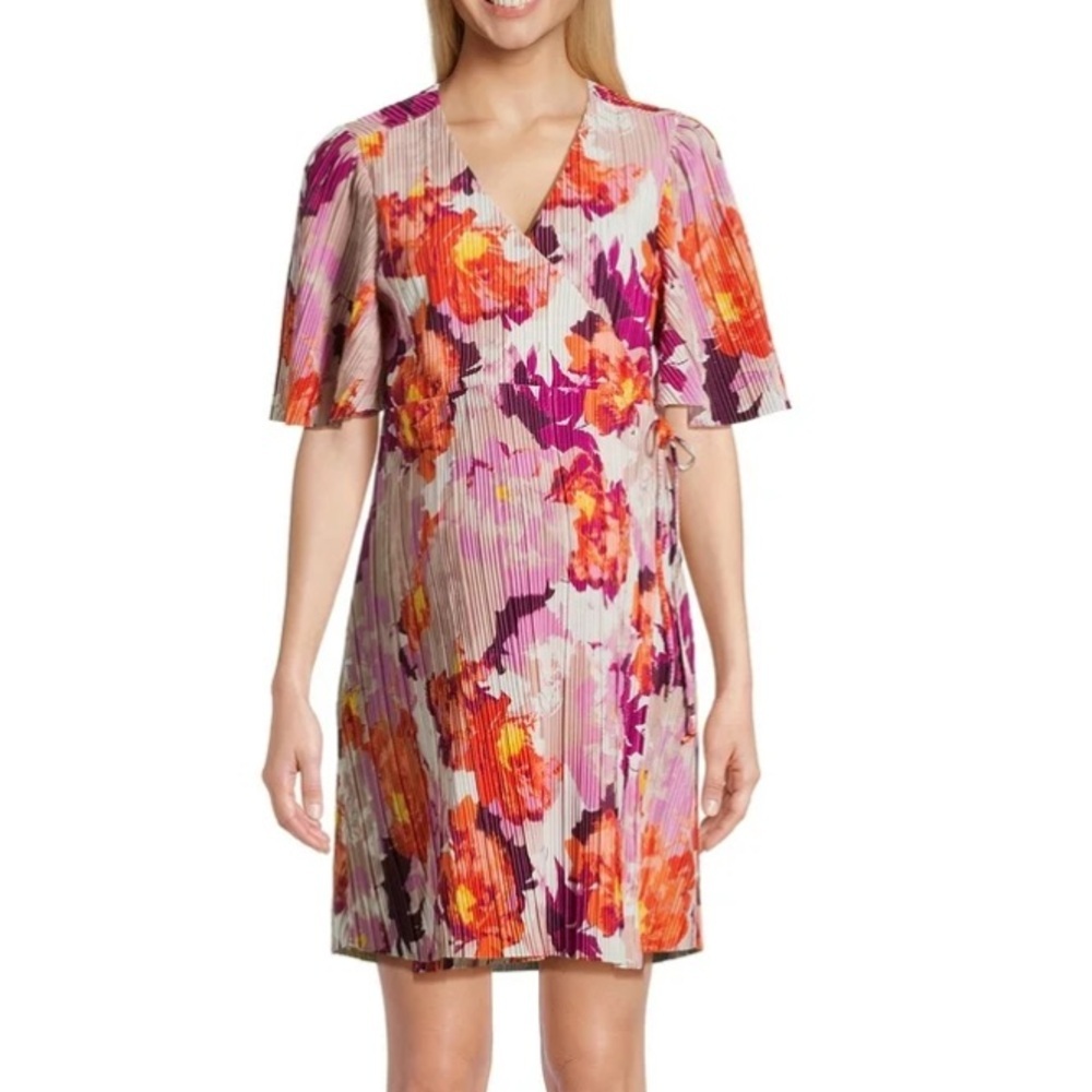 Destination Maternity Women's Wrap Dress with Flutter Sleeves - Picture 3 of 6